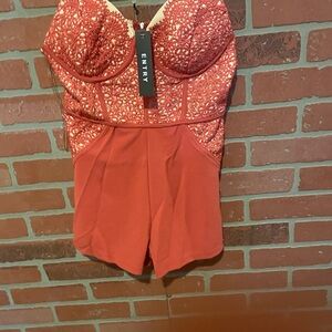 Red Lace Bustier Romper